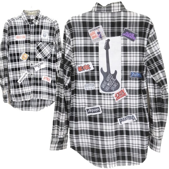 Original Use Other - Flannel Rock & Roll Heavy Metal Patches Shirt Ozzy AC/DC Metallica Slayer VH Zep